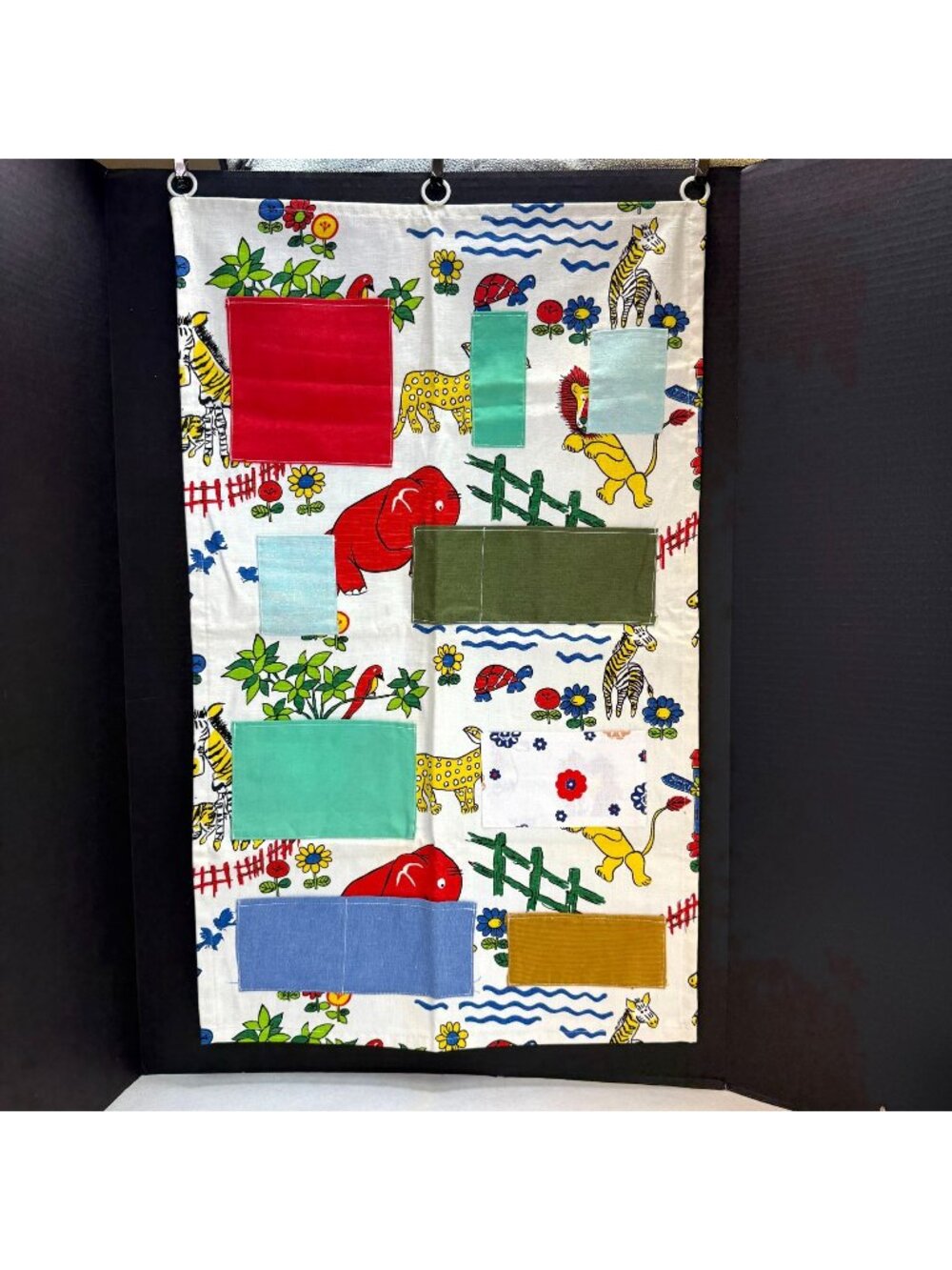 Vintage Handmade Hanging Pocket Organizer Retro Zoo Animal Print